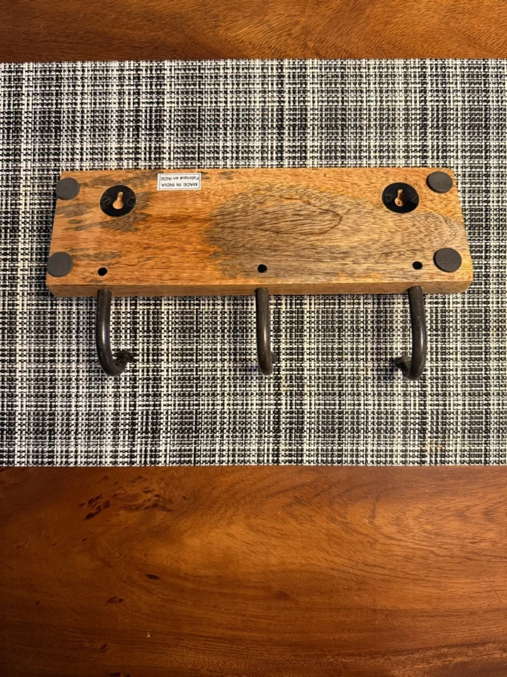 Hand Carved Wooden Wall Hook Rack Rustic Boho Entryway Organizer Made in India